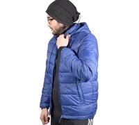 True Face Men's Warm Puffer Bomber Jacket, Water-Resistant Quilted Winter Coat with Hood, Lightweight Padded Outerwear for Cold Weather - Stylish & Comfortable Insulated Top Blue XL