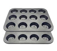 True Face Non-Stick 12-Cup Muffin Baking Tray - Durable Carbon Steel Muffin Mould for Cupcakes, Muffins & Pastries - Easy Release, Even Heating, Oven Safe Black - 01175 2 Pack One Size