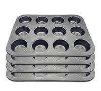 True Face Non-Stick 12-Cup Muffin Baking Tray - Durable Carbon Steel Muffin Mould for Cupcakes, Muffins & Pastries - Easy Release, Even Heating, Oven Safe Black - 01175 4 Pack One Size