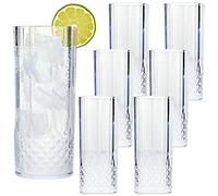 True Face Set of 6 Glasses Tumblers Glass Highball Crystal Clear Effect Long Drinking Plastic Reusable
