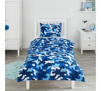 True Face Single Duvet Cover Set with Pillowcase - Soft Polycotton Bedding Set | Modern Printed Design, Durable & Machine Washable for Kids, Teens & Adults Blue Single - 200 x 135cm