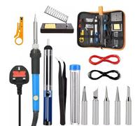 True Face Soldering Iron Kit, 15 in 1, 60W, Adjustable Temp 200-450°C Welding Gun, Desoldering Pump, 5 Tips, Stand, Cleaning Sponge, Tweezers, Wire Stripper Cutter, Carry Bag