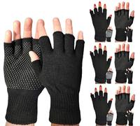 True Face Unisex Fingerless Gripper Gloves 6 Pack Half Finger Magic Thermal Gloves for Men & Women - Warm, Stretchy, Durable Winter Accessories for Typing, Driving, Cycling Black - 6 Pack RS225