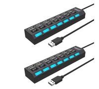 True Face USB Hub 7 Port 2.0 Fast Charge Multi LED Splitter External Extension Cable Seven Ports Black 2 Pack