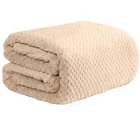 True Face Waffle Blanket Throw Over Sofa Bed Warm Fleece Faux Fur Camel 150 X 200cm