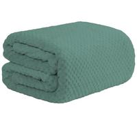 True Face Waffle Blanket Throw Over Sofa Bed Warm Fleece Faux Fur Green 150 X 200cm