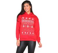 True Face Women Christmas Hoodie Pullover Hoody Printed Ladies Xmas Light Up Jumper Lightening LED Lights Long Sleeve Womens Sweatshirt Pull Over Lighting Adult Hooded Top Red UK 8