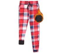 True Face Women’s Sweatpants Joggers Thermal Flannel Stretchable Fabric Winter Sherpa-Lined with Pockets Elasticated Drawstring Waist, Cozy Fleece Lined Casual Bottoms for Outdoor Red Check M