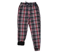 True Face Women’s Sweatpants Joggers Thermal Flannel Stretchable Fabric Winter Sherpa-Lined with Pockets Elasticated Drawstring Waist, Cozy Fleece Lined Casual Bottoms for Outdoor Black Red Check M
