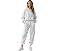 True Face Womens 2 Piece Tracksuit Set - Oversized Hoodie Pullover Sweatshirt & Baggy Jogger Trousers - Long Sleeve Loungewear Outfit for Casual, Travel, Gym or Home Wear White XL