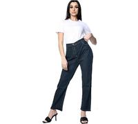 True Face Womens Denim Jeans Straight Leg Ladies Pant Stretchy Half Elasticated Waistband Trouser Dark Blue 32 Extra Short