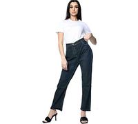 True Face Womens Denim Jeans Straight Leg Ladies Pant Stretchy Half Elasticated Waistband Trouser Dark Blue UK 12 - Extra Short