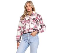 True Face Womens Jacket - Ladies Checked Shirt Jacket • Button • Long Sleeve Check Shirts - Casual Jackets Top (Pink, 14)