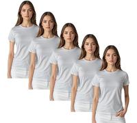 True Face Womens Plain T Shirts Crew Neck Fitted Short Sleeve Tee Top for Ladies Soft Cotton Stretch Summer Shirt for Casual Daily Wear, Layering, Travel or Outdoor Style Grey - 5 Pack L