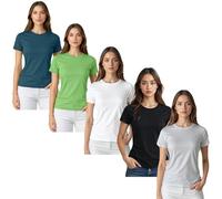 True Face Womens Plain T Shirts - Crew Neck Fitted Short Sleeve Tee Top for Ladies - Soft Cotton Stretch Summer Shirt for Casual Daily Wear, Travel or Outdoor Black White Grey Teal Green M