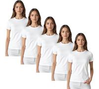 True Face Womens Plain T Shirts Crew Neck Fitted Short Sleeve Tee Top for Ladies Soft Cotton Stretch Summer Shirt for Casual Daily Wear, Layering, Travel or Outdoor Style White - 5 Pack M
