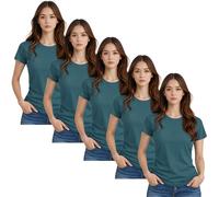 True Face Womens Plain T Shirts - Crew Neck Fitted Short Sleeve Tee Top for Ladies - Soft Cotton Stretch Summer Shirt for Casual Daily Wear, Travel or Outdoor Teal XL