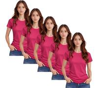 True Face Womens Plain T Shirts - Crew Neck Fitted Short Sleeve Tee Top for Ladies - Soft Cotton Stretch Summer Shirt for Casual Daily Wear, Travel or Outdoor Electric Fuchsia M