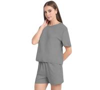 True Face Womens Pyjamas Shorts Set Summer Ladies Short Sleeve Loungewear Nightwear Soft 2 Piece Sleepwear Outfit for Home, Gym, Yoga, Travel, or Relaxing Indoors Grey L