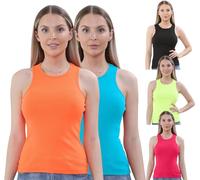 True Face Womens Ribbed Vest Tops 5 Pack Poly Cotton Slim Fit Sleeveless Cami Tank Summer Strappy Gym Vests Casual Activewear UK 5 Pack - Set 1 M-L