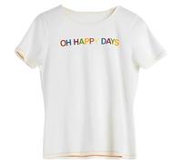 True Face Womens T-Shirt Casual Short Sleeve - Happy Day Print Summer Top, Ladies Crew Neck Breathable Tee Tops White L