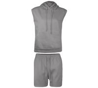 True Face Womens Tracksuit Sleeveless Hoodie and Shorts Set - 2 Piece Activewear for Gym, Workout, Training, Running, Casual Loungewear Summer Outfit Lightweight Sportwear Grey L