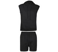 True Face Womens Tracksuit Sleeveless Hoodie and Shorts Set - 2 Piece Activewear for Gym, Workout, Training, Running, Casual Loungewear Summer Outfit Lightweight Sportwear Black XL