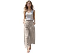 True Face Womens Wide-Leg Palazzo Trousers - Cotton Baggy Summer Beach Pants with Elasticated Waist - Lightweight Casual Lounge Bottoms for Travel, Yoga, or Everyday Wear Beige L