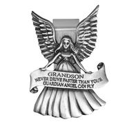 True Faith Jewelry Pewter Never Drive Faster Than Your Guardian Angel Can Fly Grandson Visor Clip, New Driver Gifts from Grandma and Grandpa, Fine Pewter (92% Tin)