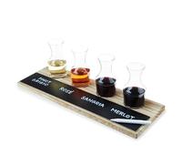 TRUE Flight Set, Wine Tasting Carafes with Chalkboard and Wooden Serving Tray, Set of 4, Natural