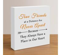 True Friend Gifts for Women Friend Wooden Box Sign Desk Decor for Home Living Room Office Shelf Table Decoration Friendship Gift for Friend BFF Sister Bestie Wood Sign Plaque Gift (5 X 5 Inch)