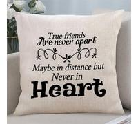 True Friends Are Never Apart Maybe in Distance But Never in Heart Decorative Throw Pillow Covers 18x18 with Quote Saying Cotton Linen Cushion Cover Case for Bedroom Living Room Sofa Couch Home Decor