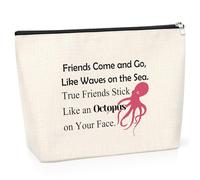 True Friends Gift Makeup Bag Inspirational Gifts for Best Friend Funny Octopus Cosmetic Bag Christmas Birthday Gift for Women Sister Gifts from Sister Wedding Gift for Bride Travel Makeup Pouch