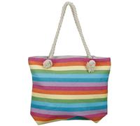 True Gear Simply Chic Striped Beach Bag with Rope Handle, Rainbow