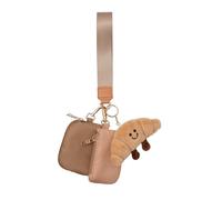TRUE LOVE ACCESSORIES Women’s Double Pouch Wallet Wristlet with Keychain - Trendy Mini Zipper Wallet with Charms & Dual Compartments, Tan Croissant, Mini
