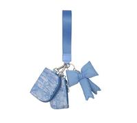 TRUE LOVE ACCESSORIES Women’s Double Pouch Wristlet with Keychain - Trendy Mini Zipper Wallet with Bag Charms & Dual Compartments, Blue Camo Bow, Mini, Pu Leather Double Wallet With Keychain