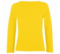 TRUE LOVE FASHION Girls Kids Plain Long Sleeve Round Neck T-Shirt Basic Stretch Uniform PE School Tee Top Size 5-13 Years Yellow