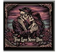 True Love Never Dies Gothic Skeleton Couple Greeting Card - Alternative Romantic Anniversary or Valentine's Day Card for Partner