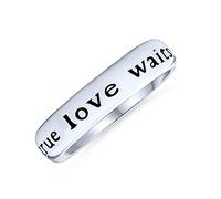 True Love Waits Purity Promise Ring Band For Teens .925 Sterling Silver Mantra Sentimental Words