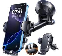 [True Military-Grade & 360° Rotatable Suction] 2025 YRU Ultimate Car Phone Holder Mount【90+LBS Safest Strongest & Patent Certs】Dashboard Windscreen Vent for iPhone 16 15 Pro Max Samsung, Jet Black