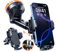 [True Military-Grade & 360° Rotatable Suction] 2026 YRU Ultimate Car Phone Holder Mount【90+LBS Safest Strongest & Patent Certs】Dashboard Windscreen Vent for iPhone 17 16 Pro Max Samsung, Matte Black