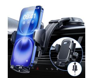 [True Military-Grade & Aluminum Alloy & 360° Rotatable] 2025 YRU Ultimate Car Phone Holder Dashboard Mount 【90+LBS Safest Strongest & Patent Certs】 for iPhone 17 16 15 Pro Max Samsung, Matte Black