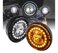 TRUE MODS 2pc Black 4.5" LED Passing Fog Lights for Harley Davidson Motorcycles [WHITE HALO DRL & AMBER Turn Signals] [Advanced Dual Fish-Eye Lens] [6500K Cold White] Driving Lamps for Harley Bikes