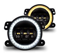 TRUE MODS 4" 60W LED Fog Lights Replacement For 2007-2018 Jeep Wrangler JK Unlimited JKU Sport S Rubicon Sahara Front Bumper Off-Road Round Driving Light Bulb Lamp [HALO DRL] [Amber Turn Signals]