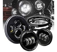 TRUE MODS 7" LED Headlight 4.5" Passing Lights for Harley Davidson + Mounting Bracket [Black-Finish] [4500 lm] [Plug n Play] Touring Dyna Electra Glide Road King Softail Fatboy Road Glide Street Glide