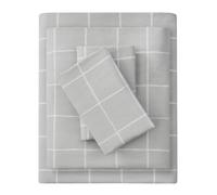 True North by Sleep Philosophy Flannel Sheets Queen Size, Cozy 100% Cotton Flannel Bed Sheets, Ultra Soft Cute Sheet Set, Novelty Print Themed Cold Weather Warm Bedding Set, Grey Windowpane, 4 Piece