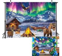True North VBS 2025 Backdrop 7x5FT Northern Lights Camping VBS Photography Background Winter North Aurora Alaska Camper Decorations Banner Supplies Photo Props (2.1x1.5m)