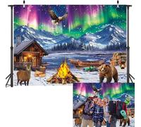 True North VBS 2025 Backdrop 7x5FT Northern Lights Camping VBS Photography Background Winter North Aurora Alaska Camper Decorations Banner Supplies Photo Props (2.4x1.8m)