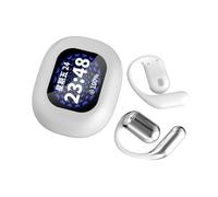 True Powerful Bluetooth 5.4 Open Ear Earbuds, IPX5 Waterproof, Intelligent Touch Screen Open Bluetooth Earphones, AI Translation, LCD Color Screen, Non Ear Headphones (White)