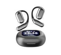 True Powerful Bluetooth 5.4 Open Ear Earbuds, IPX5 Waterproof, Intelligent Touch Screen Open Bluetooth Earphones, AI Translation, LCD Color Screen, Non Ear Headphones (Gray)